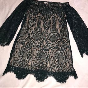 Love, fire Lace detail off shoulder dress